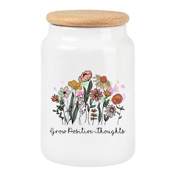 Développer des pensées positives - Boîte à biscuits avec couvercle en bois - blanc - Devant
