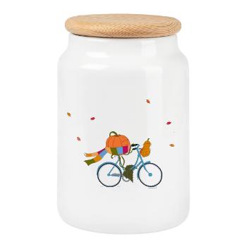 Tour de Citrouille - Boîte à biscuits avec couvercle en bois - blanc - Devant