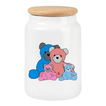 Teddyfamilie - Keksdose mit Holzdeckel - Weiß - Vorne
