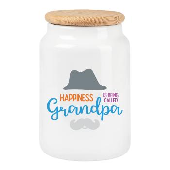 Happines wird Opa genannt - Keksdose mit Holzdeckel - Weiß - Vorne