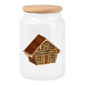 enchanting log cabin in 3D style in wood look - Cookie Jar with Wooden Lid - white - Front