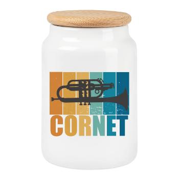 Kornett Vintage Musiker Instrument Geschenk - Keksdose mit Holzdeckel - Weiß - Vorne