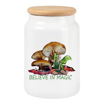 Croyez en la magie dans la forêt de champignons - Boîte à biscuits avec couvercle en bois - blanc - Devant