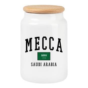 Mecca Saudi Arabia Flag Design - Cookie Jar with Wooden Lid - white - Front