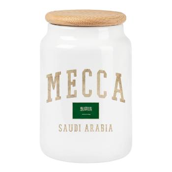 Emblème rétro saoudien de La Mecque - Boîte à biscuits avec couvercle en bois - blanc - Devant