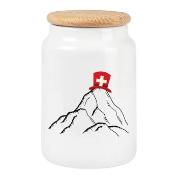 Suisse - Montagnes suisses - Boîte à biscuits avec couvercle en bois - blanc - Devant