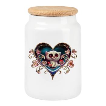 Valentine's kitten - Cookie Jar with Wooden Lid - white - Front