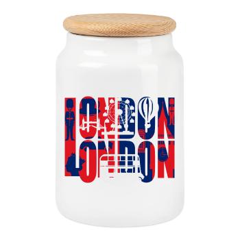 LONDON - Cookie Jar with Wooden Lid - white - Front