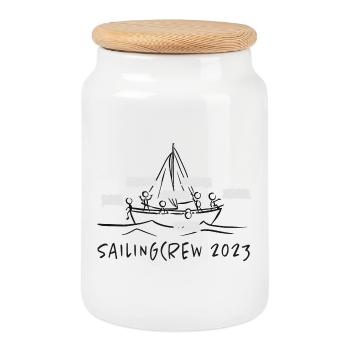 sailingcrew 2023 - Segeln - Teamshirt - Keksdose mit Holzdeckel - Weiß - Vorne