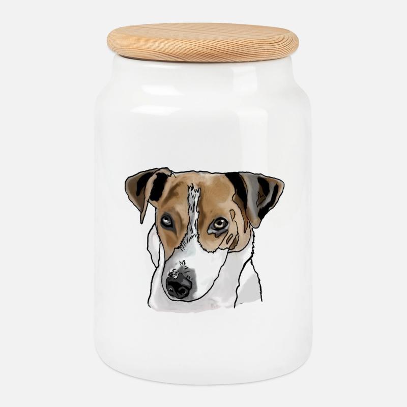 Jack Russel Terrier - Keksdose mit Holzdeckel - Weiß