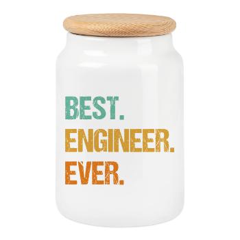 Best Engineer Ever Inspirational Quote - Cookie Jar with Wooden Lid - white - Front