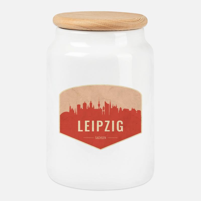 Leipzig Skyline Abzeichen Vintage - Keksdose mit Holzdeckel - Weiß