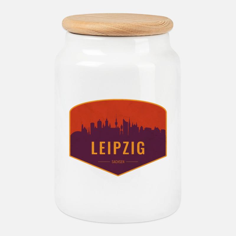 Leipzig Skyline Shield - Keksdose mit Holzdeckel - Weiß