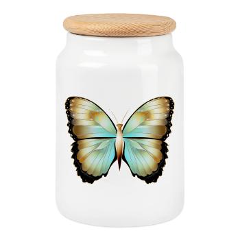 hand-drawn gold shimmering butterfly - Cookie Jar with Wooden Lid - white - Front