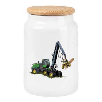 Harvester, Timber Harvester - Cookie Jar with Wooden Lid - white - Front