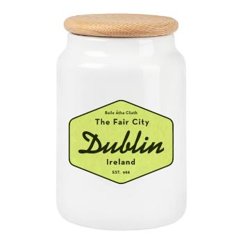 Dublin The Fair City Schild - Keksdose mit Holzdeckel - Weiß - Vorne
