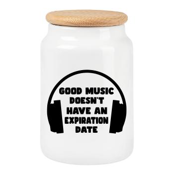 has no expiration date * - Cookie Jar with Wooden Lid - white - Front
