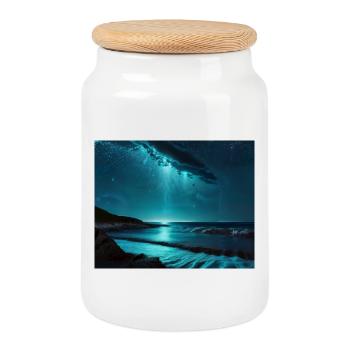 Eau Nuit Bleu Lumière Jouer Mer - Boîte à biscuits avec couvercle en bois - blanc - Devant