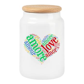 t-shirt love love love love Liebe Liebe word cloud - Keksdose mit Holzdeckel - Weiß - Vorne