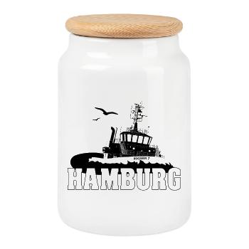 Remorqueurs dans le port de Hambourg - Boîte à biscuits avec couvercle en bois - blanc - Devant