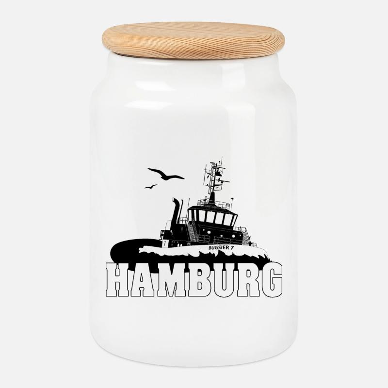Schlepper im Hamburger Hafen - Keksdose mit Holzdeckel - Weiß