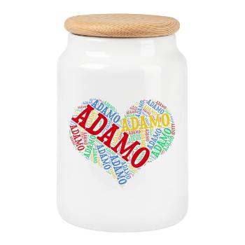 Adamo word cloud heart t-shirt gift t-shirt - Cookie Jar with Wooden Lid - white - Front
