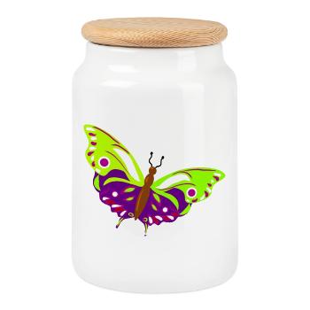 Illustration de papillon multicolore - Boîte à biscuits avec couvercle en bois - blanc - Devant