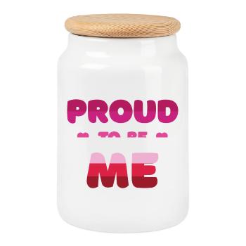 Fierté lesbienne d’être moi - Mois de la fierté - Boîte à biscuits avec couvercle en bois - blanc - Devant