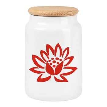Lotus rouge et la nature - Boîte à biscuits avec couvercle en bois - blanc - Devant