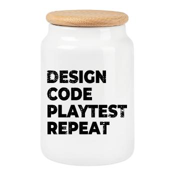 Design Code Spieltest Wiederholung - Keksdose mit Holzdeckel - Weiß - Vorne