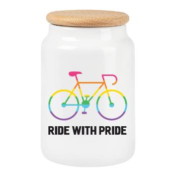 LGBTQ Cyclist - Ride With Pride - Cookie Jar with Wooden Lid - white - Front