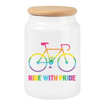 LGBTQ Cyclist - Ride With Pride - Cookie Jar with Wooden Lid - white - Front