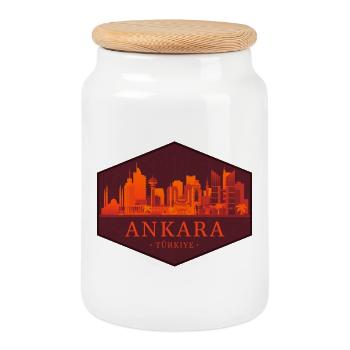 Ankara Skyline Badge - Cookie Jar with Wooden Lid - white - Front