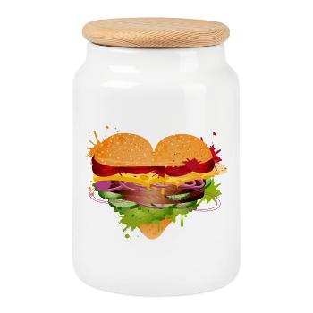 Petit pain à hamburger farci en forme de cœur graffiti - Boîte à biscuits avec couvercle en bois - blanc - Devant