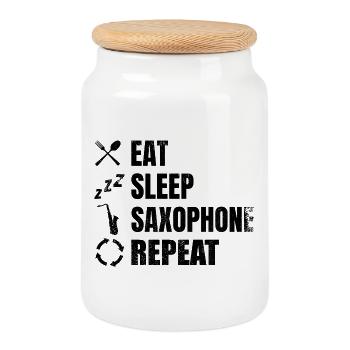 Saxophone player daily routine - Cookie Jar with Wooden Lid - white - Front