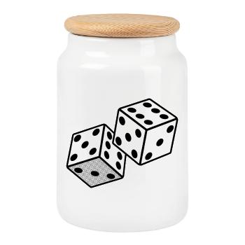 Dés - Conception de casino de jeu - Boîte à biscuits avec couvercle en bois - blanc - Devant