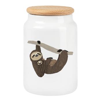 Paresseux avec bébé, dessin à la main - Boîte à biscuits avec couvercle en bois - blanc - Devant