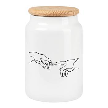 The Creation of Adam hands - Cookie Jar with Wooden Lid - white - Front