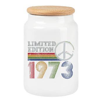 Limited Edition Peace 1973 Retro - Cookie Jar with Wooden Lid - white - Front