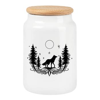 Conte de fées de la pleine lune de la forêt de loups - Boîte à biscuits avec couvercle en bois - blanc - Devant