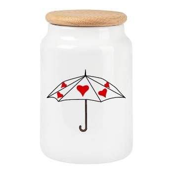 Umbrella Umbrellas Umbrellas Umbrella Weather - Cookie Jar with Wooden Lid - white - Front