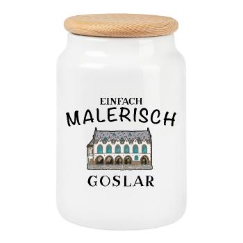 Goslar im Harz, Historisches Rathaus - Keksdose mit Holzdeckel - Weiß - Vorne
