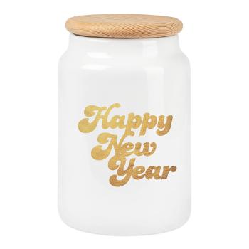 Happy New Year Gold Sylvester cool 2024 Retro - Keksdose mit Holzdeckel - Weiß - Vorne
