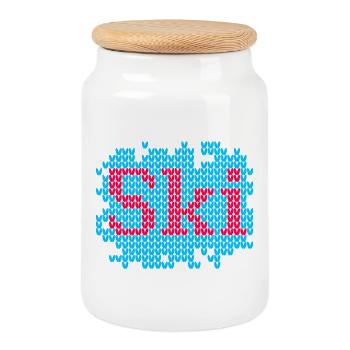Ski Knit Hut Magic Knit Ski Holiday Fan - Cookie Jar with Wooden Lid - white - Front