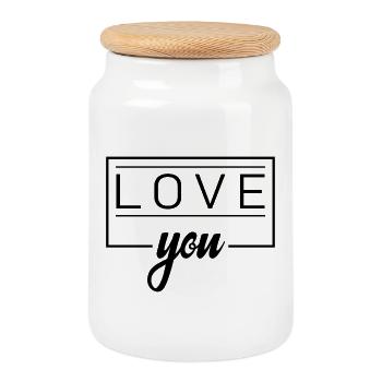 Je t’aime - Boîte à biscuits avec couvercle en bois - blanc - Devant