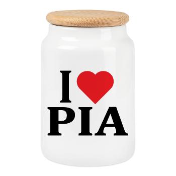 Tee shirt J'aime Pia idée cadeau t-shirt - Boîte à biscuits avec couvercle en bois - blanc - Devant