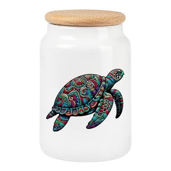Tortue - Boîte à biscuits avec couvercle en bois - blanc - Devant