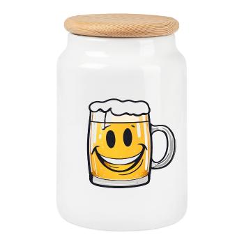 Happy beer! - Cookie Jar with Wooden Lid - white - Front