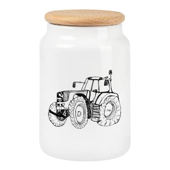 Traktor - Keksdose mit Holzdeckel - Weiß - Vorne