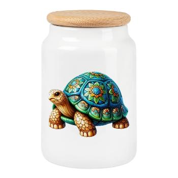 Turtle - Cookie Jar with Wooden Lid - white - Front
